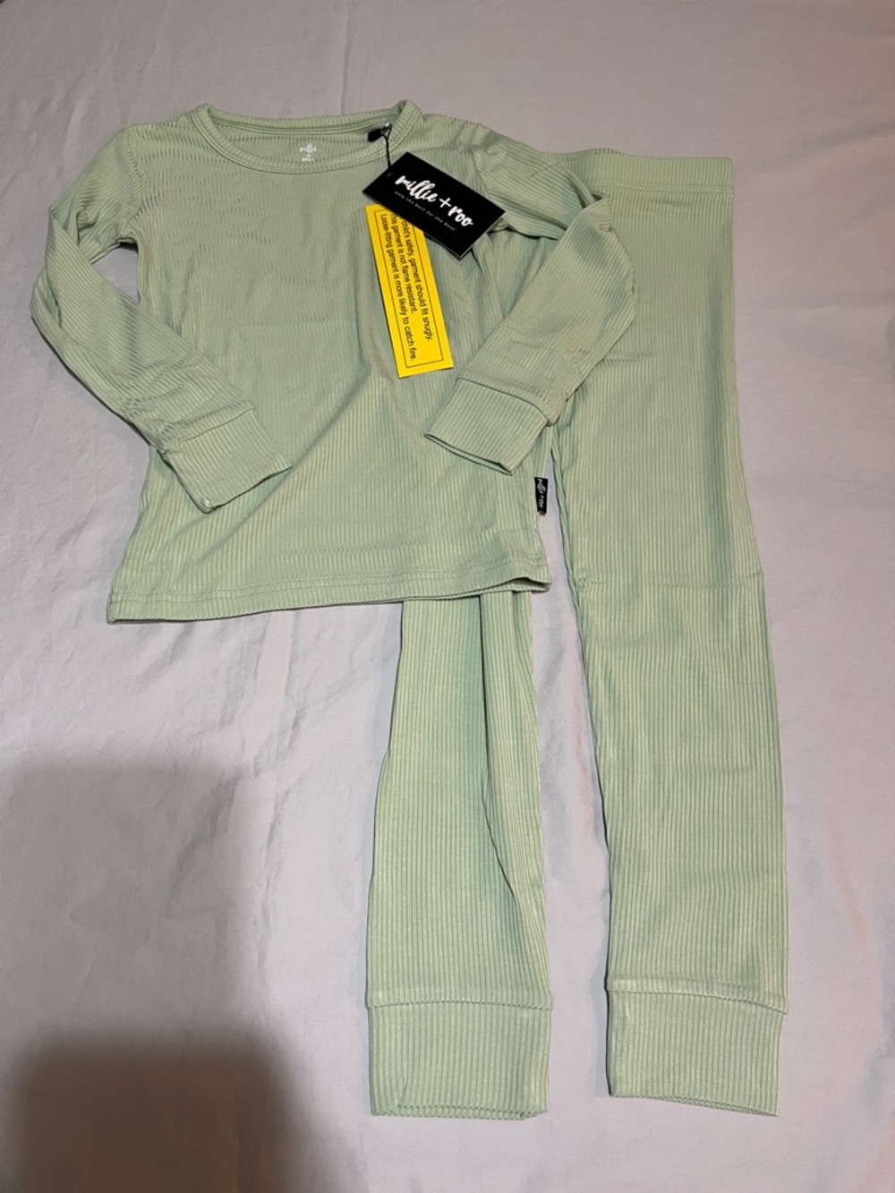 Millie + Roo Kids Sage Green Ribbed Knit Bamboo PJ Set NWT Size 5/6 Loungewear